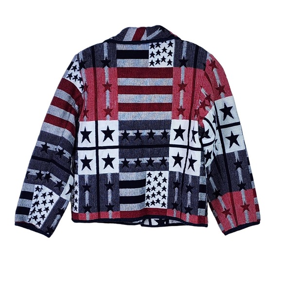 Vintage 90s Bedford Fair Americana Tapestry Jacket Concho Button USA Flag MP - Picture 7 of 9